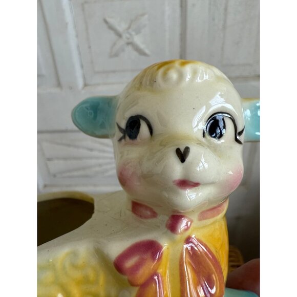 Vintage 40's Shawnee Lamb/sheep Planter Vase Yellow and Blue - Picture 3 of 10